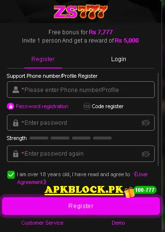 ZS777 GAME REGISTER